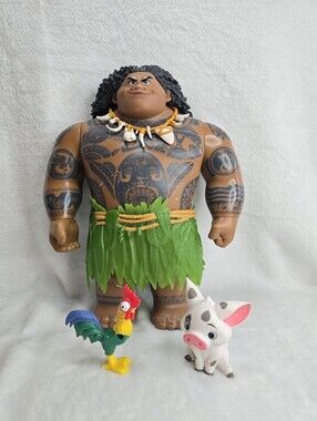 Disney Moana Maui Action Figure Doll 10.5 Inches w/ Hei Hei and Pua Figures
